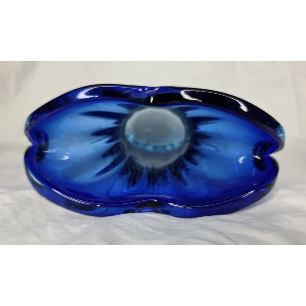 Large Vintage Mid Century Murano Mermaid Tail Blue Glass Vase No Tag & Chips